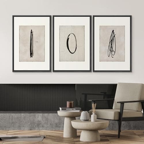 SIGNWIN Framed Canvas Print Wall Art Set Mid-Century Modern Paint Strokes Abstract Shapes Illustrations Modern Art Decorative Multicolor for Living Room, Bedroom, Office - 24"x36"x3 Black