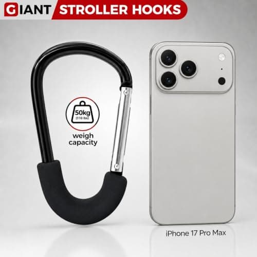 iBestgol 6.5-Inch Stroller Hooks for Bags, 2-Pack Extra Large Heavy-Duty Carabiner Clips, Universal Pram Accessories for Moms