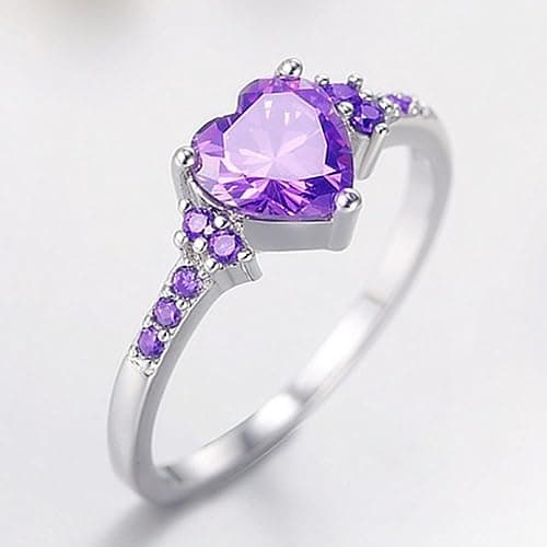 Viyuroyk 925 sterling silver Purple Zircon heart ring Wedding ring Engagement ring Cubic Zirconia Diamond Rings Clothing, Shoes & Jewelry Women Jewelry Rings Statement (US Code 8)