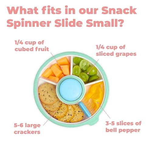 GoBe Kids Small Snack Spinner Slide - Reusable Snack Container with 4 Compartment Dispenser and Lid | BPA/PVC Free | Dishwasher Safe | No Spill - Travel Accessories (Twinberry)