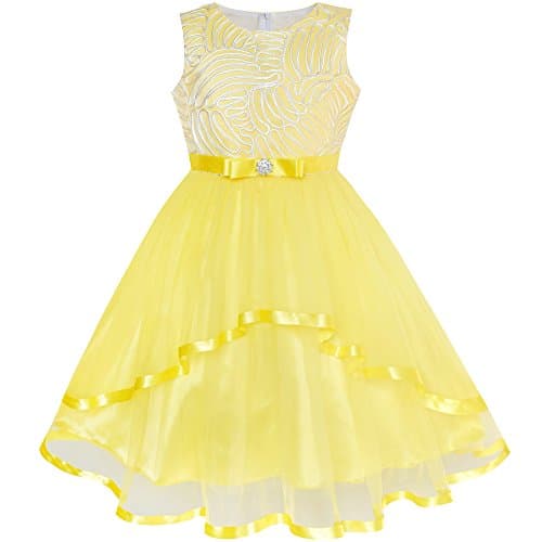 Sunny Fashion Flower Girl Dress Yellow Belted Wedding Party Bridesmaid Size 10 Years