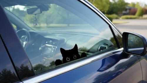 Peeking Sneaky Cat Sticker Funny Vinyl Waterproof, 5in - Black Cat Yeti Cup Cooler Box Decal Car Laptop Wall (No_Border)