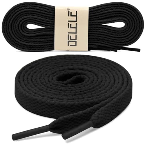 DELELE 2 Pair Flat Shoe laces 5/16" Wide Shoelaces for Athletic Running Sneakers Shoes Boot Strings, 02 Black, 51 Inch (130cm)