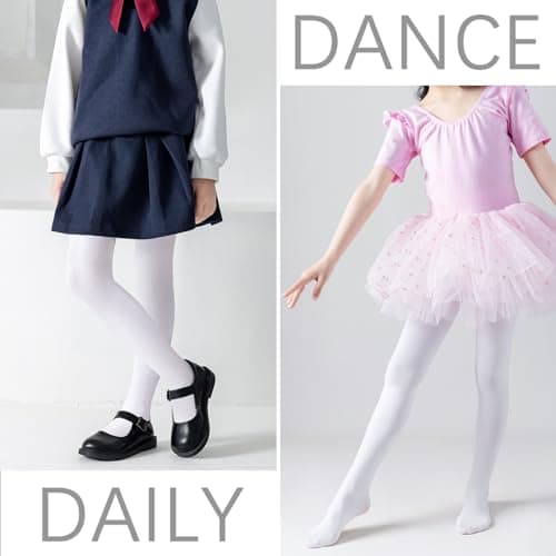 Ballet Tights Girls Dance Tights School Girl Footed Leggings Kids Ultra Soft Pantyhose Stockings 5-8 Years Kids 1 Pack (White)