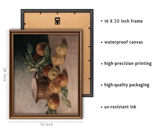 16 PCS Framed Vintage Canvas Wall Art Decor, Fruits Farmhouse Wall Prints for Kitchen Bedroom Bathroom Office, Rustic Posters for Living Room Aesthetic, Painting Artwork