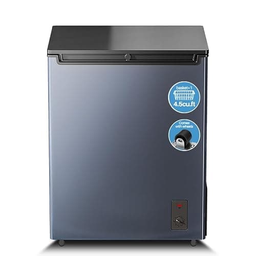 Cosanta 4.5 Cu. Ft. Small Chest Freezer, Top Door, Mini Deep Freezer,Metal, Freestanding with Removable Basket, for Home Kitchen Office (BLACK, 4.5Cu.ft)