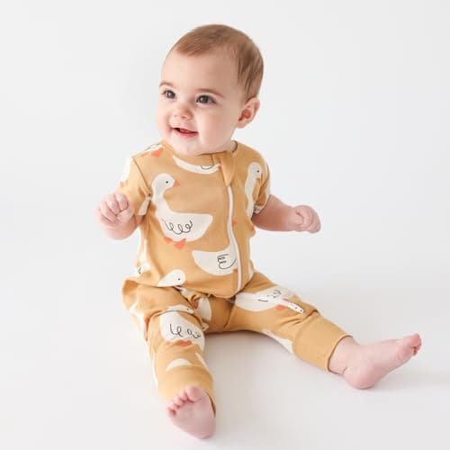 Parade Organic Signature Print '2-Way' Zip Romper - Short Sleeve Goose 6-12 Months