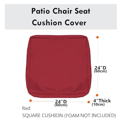 youngseahome Patio Seat Cushion Covers,Washable Slip Covers Replacement,Waterproof Outdoor Furniture Chair Cushion Pillow Seat Cover for Couch,Garden,Sofa,Red,24"×24"×4"(4 Covers Only)