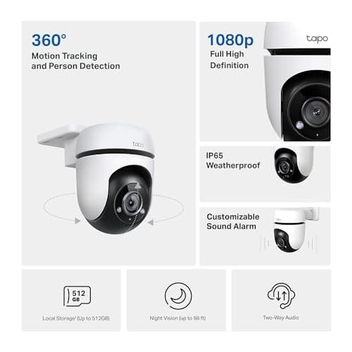 Tapo 1080p Pan/Tilt Outdoor Wired Security Wi-Fi Camera, 360° Visual Coverage, Up to 98ft Night Vision, Motion/Person Detection, Physical Privacy Mode, Works w/Alexa &Google Home(Tapo C500)