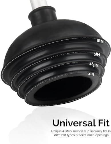 NEIKO 60166A Toilet Plunger with Patented All-Angle Design, Heavy-Duty Toilet Bowl Plunger with Aluminum Handle, Bathroom Necessity, Black, 1-Pack