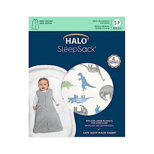 HALO Sleepsack, 100% Cotton Wearable Blanket, Swaddle Transition Sleeping Bag, TOG 0.5, Watercolor Dinos, X-Large, 18-24 Months