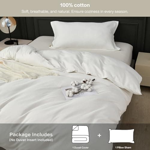 White Duvet Cover Set Twin Size 100% Organic Cotton, SAPHREAS 2 Pcs Soft Bedding Comforter Cover with Zipper Closure & Corner Ties, Comforter Not Included