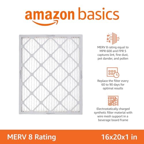 Amazon Basics 16x20x1 Air Filter 6-Pack, MERV 8 AC Furnace Filters, Allergy Control, Removes Dust, Lint and Pollen, Electrostatic (Actual Size: 15.75" x 19.75" x 0.75")