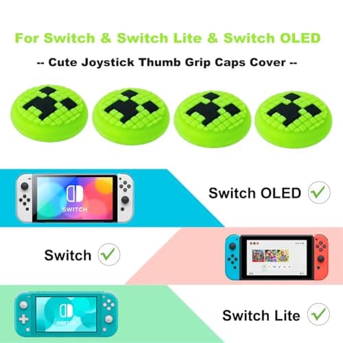 Thumb Grips Caps for Nintendo Switch 1/ OLED/Lite, 4 Pcs Silicone Thumb Grip Caps for Nintendo Switch Joystick Cover Cute Accessories Joy con Thumb Grips - Green