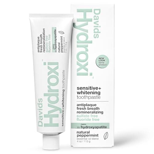 Davids Hydroxi Fluoride Free Nano Hydroxyapatite Toothpaste for Remineralizing, Sensitive Support, Whitening, Antiplaque, SLS Free, Natural Peppermint, 4oz, Made in USA