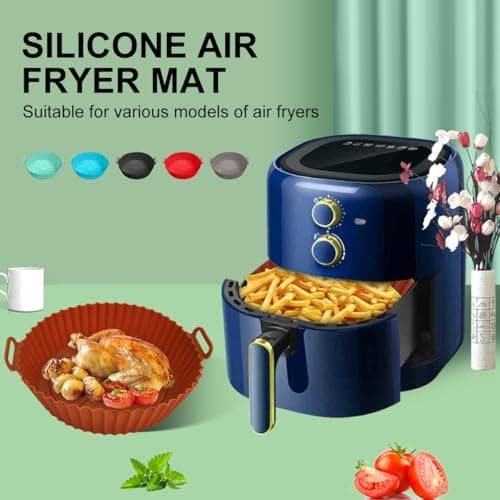 2 Pack 8 Inch Air Fryer Silicone Liners, Reusable Food Grade Air Fryer Liner Baskets, Air Fryer Silicone Mat Accessories Kitchen (Black)