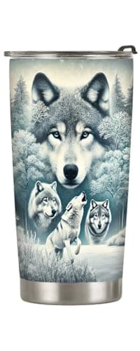 64HYDRO 20oz Snow Wolf Tumbler, Gifts for Wolves Lovers, Coffee Tumbler for Men, Women, Stainless Steel Double Wall Vacuum Insulated Coffee Mug, Travel Cup with Lid