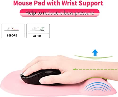EooCoo Ergonomic Mouse Pad with Wrist Support, Mousepad with Memory Foam Wrist Rest and Non-Slip Base for Computer, Cafe, Home & Office, 9.64 x 8.26 in Office Desk Accessories, Pink