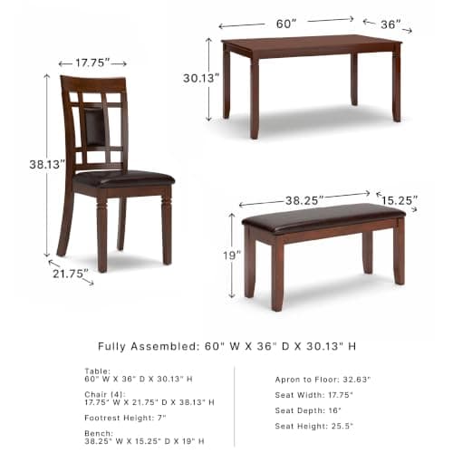 Signature Design by Ashley Bennox 6 Piece Dining Set with Upholstered Bench, Table & 4 Upholstered Chairs, Seats 6, Wood, Brown
