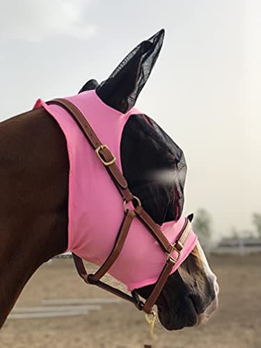 Horse Fly Mask Super Comfort Horse Fly Mask Elasticity Fly Mask with Ears We Only Make Products that Horses Like… (Light Pink, L)