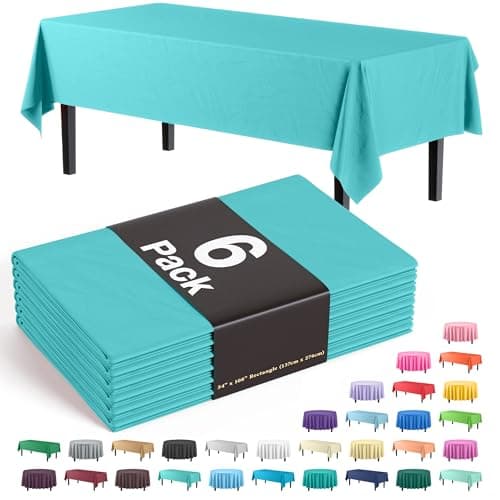 Exquisite Aqua Plastic Table Cloth Disposable 6 Pack - 54 x 108 Inch Rectangle Tablecloth for 6 Foot Tables - Waterproof Table Cover for Party Wedding Birthday Graduation BBQ Catering