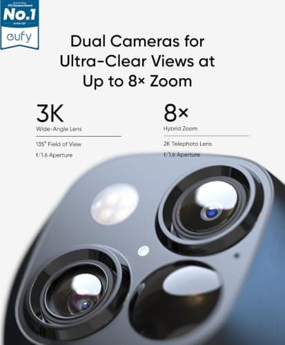 eufy Security 3K Dual Camera, SoloCam S340, Solar Security Cameras Wireless Outdoor, Cameras for Home Security, 360°Coverage, Pan & Tilt, No Blind Spots, No Monthly Fee, Built-in 8GB