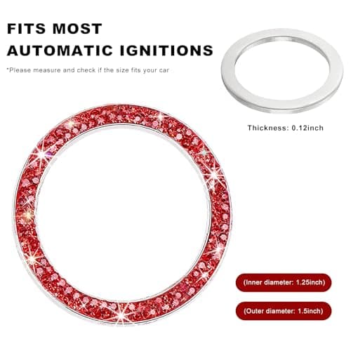 CCHRN Car Bling Engine Start Ring Decals, Crystal Rhinestone Push Start Button Decorative Ring, Universal Sparkling Key Ignition Knob Cover for Women Girls, Car Accessories (Red)