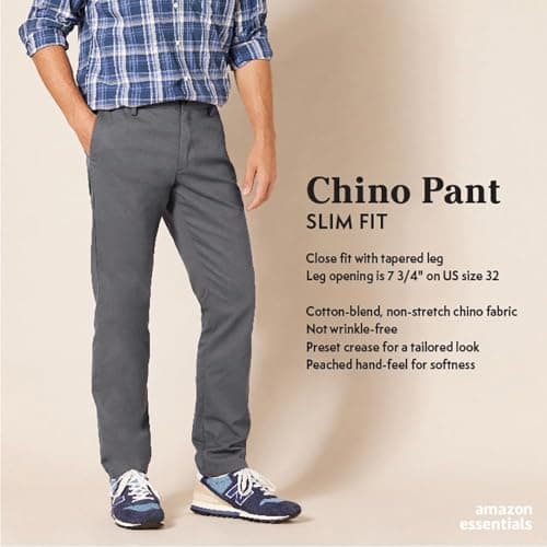 Amazon Essentials Men's Slim-Fit Wrinkle-Resistant Flat-Front Chino Pant, Black, 32W x 34L