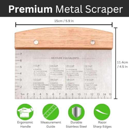 BOORIKA Dough Scraper & Bench Scraper Kitchen – Stainless Steel Sourdough Tools – Dough Cutter for Sourdough Bread, Pizza, and Flat Top Griddles – Chef Approved (Light)