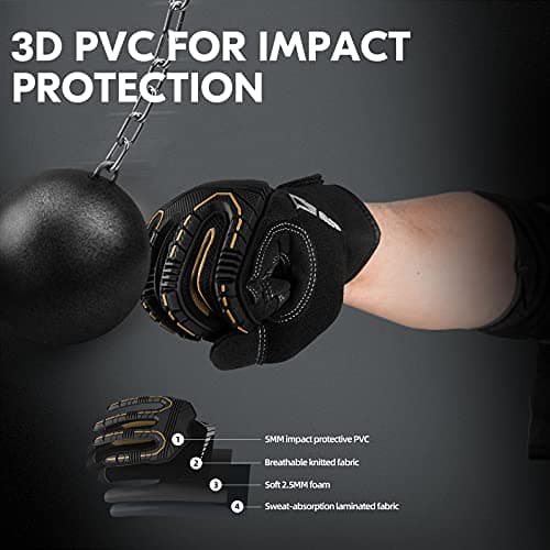 Vgo 1 Pair Heavy Duty Mechanic Gloves, Work Gloves, Impact Reducing, Touchscreen (Size L, Black, SL8849)
