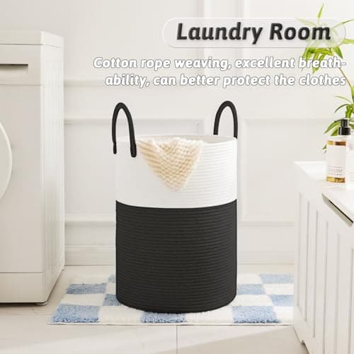 Artfeel Laundry Basket,Woven Cotton Rope Laundry Hamper,40L for Decorative Storage of Dirty Clothes,Toys and Blankets in Bathroom,Baby Room and Living Room
