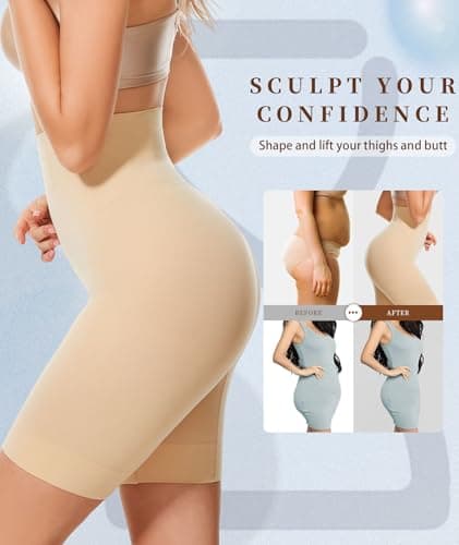 sellto Tummy Control Shapewear Shorts High Waisted Body Shaper Shapewear Underwear Slip Shorts for Under Dresses (CA/US, Alpha, Large, Regular, Regular, Nude)