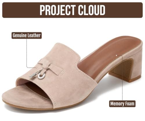 Project Cloud 100% Genuine Leather Sandals Women Footwear - Memory Foam Insole & Non-Slip Womens Dress Sandals - Lightweight Women's Sandals - Slides for Women 2026 (Monaco,LATTESUED,7M)