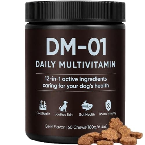 DM-01 Daily Multivitamin for Dogs, Multivitamin Itch Relief Chews Contain Glucosamine Probiotics Salmon Oil for Skin Coat, Gut & Immune Supports, 60 Chews (1)