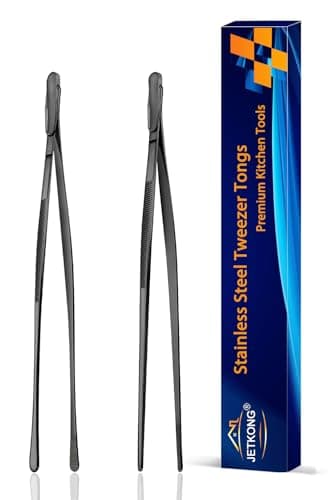 JETKONG 2 Pcs 9-Inch Food Tweezer Tongs, Stainless Steel Kitchen Tweezer Cooking Tweezers (Black)