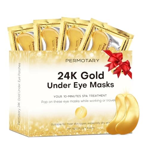 Permotary 30 Pairs Crystal Collagen Under Eye Mask, Gold Gel Collagen Eye Pad For Moisturizing, Reducing Dark Circles & Puffy Eyes (Gold)