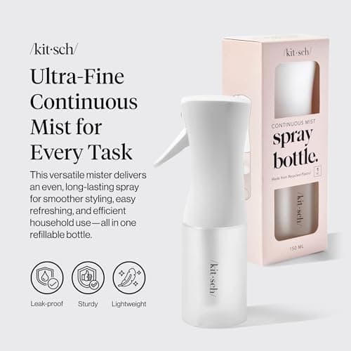 Kitsch Continuous Spray Bottle for Hair – Fine Mist Water Mister & Water Spray Bottle – Recycled Hair Spray Bottle – Spray Bottles for Cleaning, Styling, Plants & More – White, 150ml