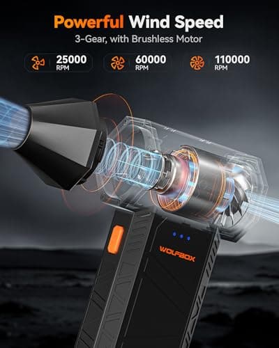 WOLFBOX MegaFlow 50 Compressed Air Duster-110000RPM Super Power Cordless Air Duster, 3-Gear Adjustable Mini Blower with Rechargeable Battery, Dust Blower for Computer, Keyboard, House, Outdoor and Car