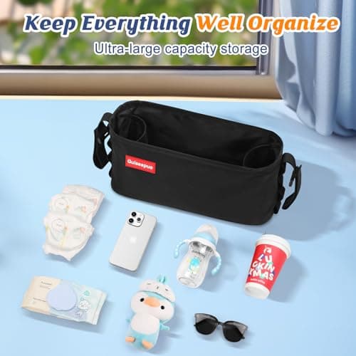 Stroller Caddy with Cup Holder: Non-Slip Stroller Organizer Baby Essentials