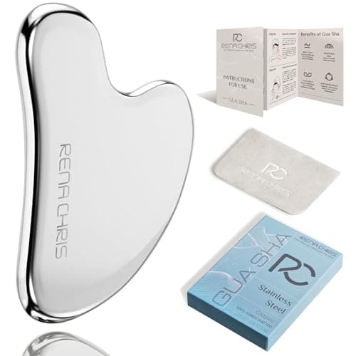 Rena Chris Gua Sha Facial Tools, Stainless Steel Guasha, Manual Back Massagers, Manual Massage Sticks for Jawline Sculpting and Puffiness Reducing, Facial and Body Massage Tool, Skin-Care Tool(Silver)