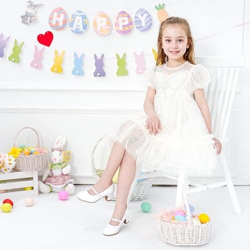 LAURMOSA White Dress Shoes Kids Girls Princess Heel Easter Church Flower Girl Shoes for Wedding Party Formal Girls Baptism Flats First Communion Shoe Size 1 Big Kids(CAL1039PaWhite 1)