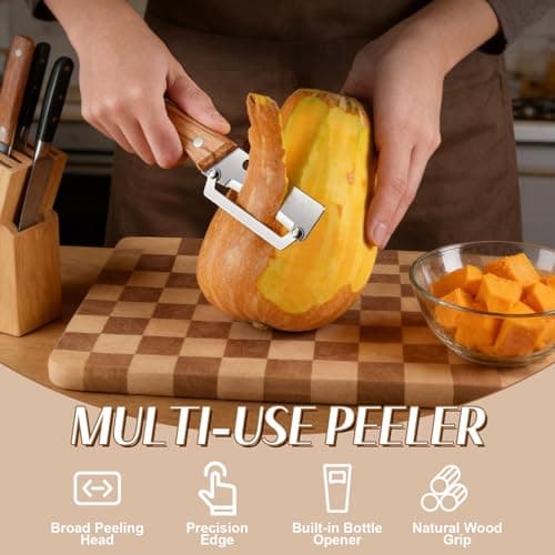 2026 Upgrade Vegetable Peeler With Wooden Handle, Stainless Steel Wide Blade Potato and Carrot Peeler, 2-in-1 Veggie Peeler With Bottle Opener for Kitchen, Camping and Travel (1PCS)