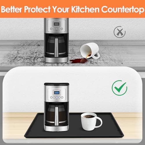 TOHONFOO Silicone Coffee Maker Mat with Lip, 19.7'' x 15'' Heavy Duty Coffee Maker Mat for Countertops, Coffee Tray Fit Under Coffee Machine Appliance Automatic Machines Espresso Accessory, Black