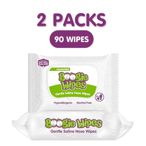 Boogie Wipes Natural Saline Nose Wipes for Kids and Babies, Unscented, 90-Count