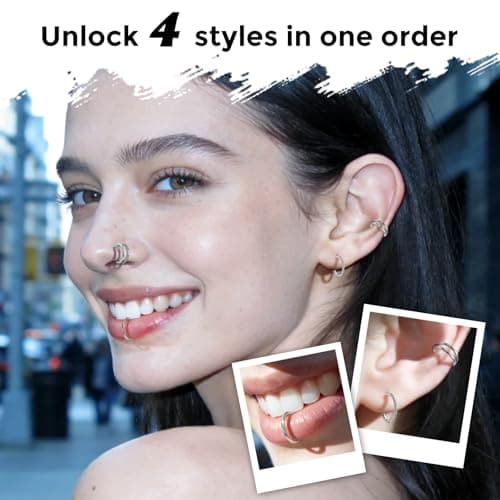 TOOUT Titanium Nose Rings 4pcs, 18g Double Hoop Nose Ring for Women Men, Hypoallergenic Septum Rings Septum Hoop Daith Cartilage Conch Ring Tragus Helix Rook Piercing Jewelry 8mm
