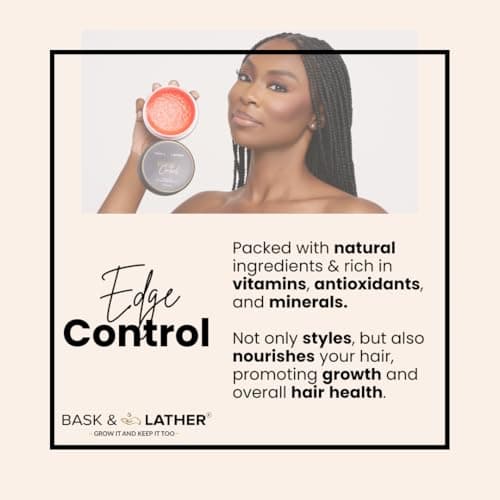 BASK & LATHER Strong Hold Edge Control Gel with Castor Oil, Non-Greasy, Non-Flaking, No White Cast, Long Lasting, Supports Hair Growth, Natural Formula, For All Hair Types, 5.3 Fl Oz