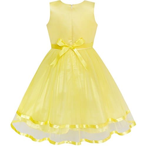 Sunny Fashion Flower Girl Dress Yellow Belted Wedding Party Bridesmaid Size 10 Years