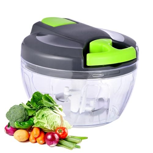Ziweaye Manual Food Processor Vegetable Chopper, Portable Hand Pull String Garlic Mincer Onion Cutter for Veggies, Ginger, Fruits, Nuts, Herbs, etc., 500ml,(Gray-green)