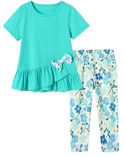 SOLOYEE Toddler Girl Clothes 2-7T Girls Outfit, Short Sleeve Ruffle Bowknot Top + Floral Capri Pants 2Pcs Spring Summer Set