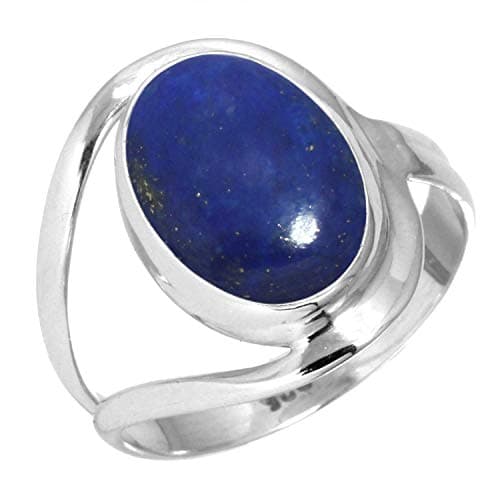 JEWELOPORIUM Blue Lapis Lazuli Silver Ring Size 7.5, 925 Sterling Silver Ring for Women, Real Oval Stone Boho Jewelry